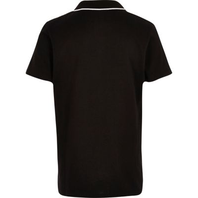 Boys black geometric print polo shirt